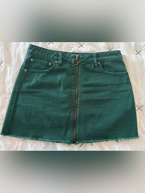 We The Free Teal Green Front Zip Denim Mini Skirt